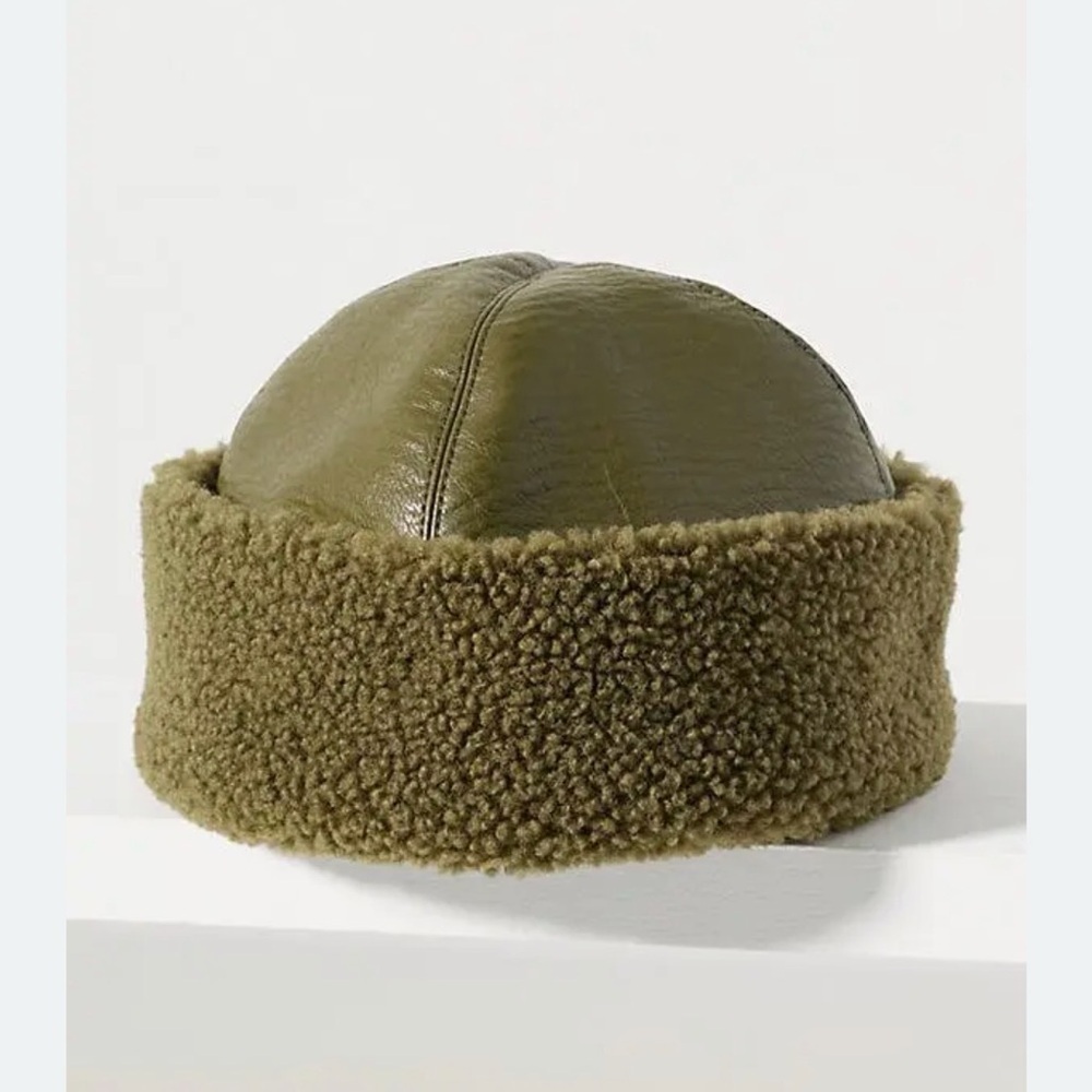 BAUM UND PFERDGARTEN olive green leather Louise Faux Leather Cuffed Hat